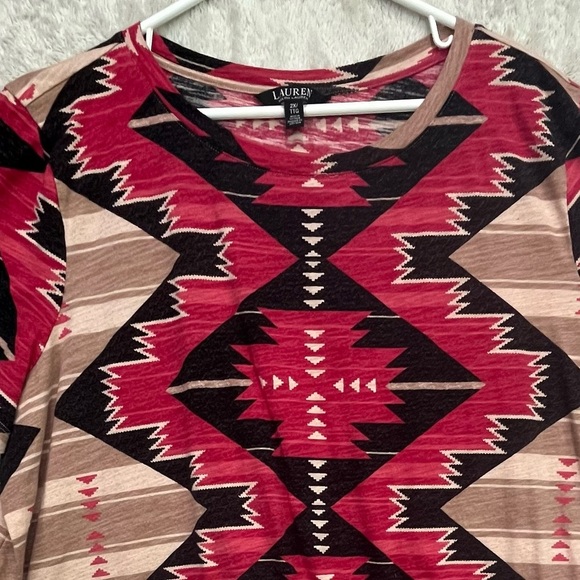 Lauren Ralph Lauren Aztec Top Front Waist Tie Top Sleeve Sz 2X Southwestern - Picture 3 of 14